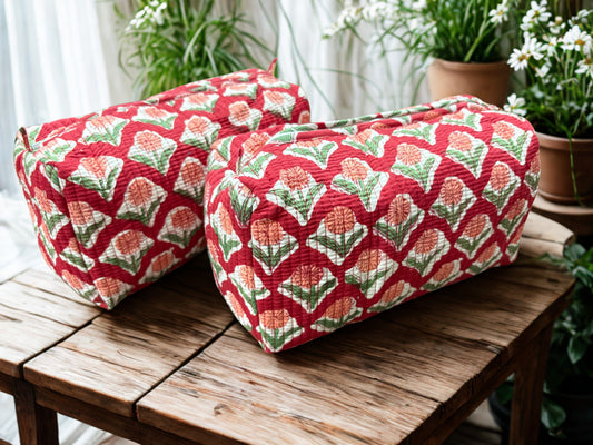 Hand Block Print Cotton Toiletry Pouch set of 2pcs