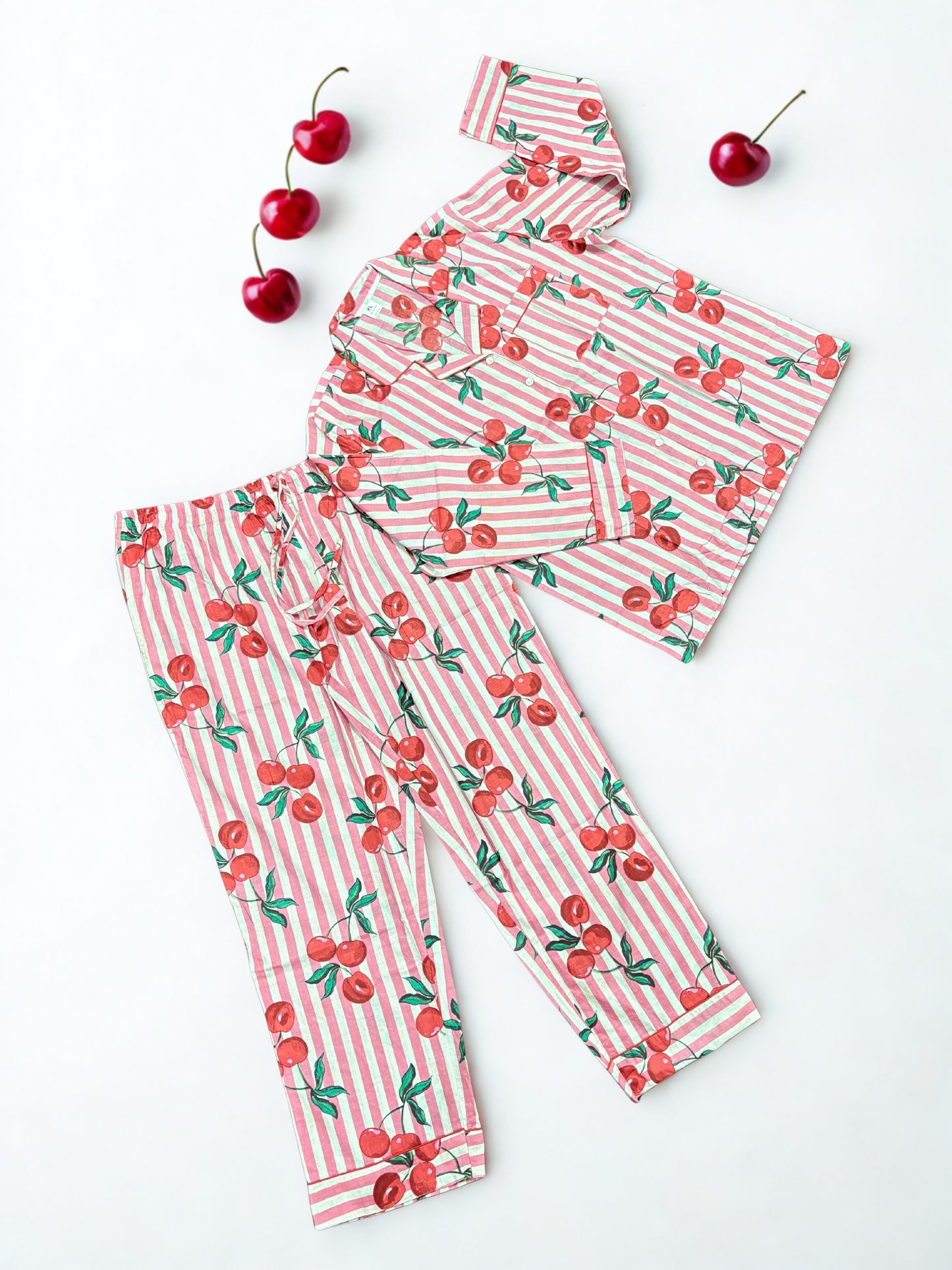 Red Blossom Print 100% Cotton Night Suit