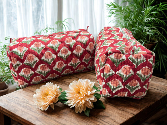 Hand Block Print Cotton Toiletry Pouch set of 2pcs