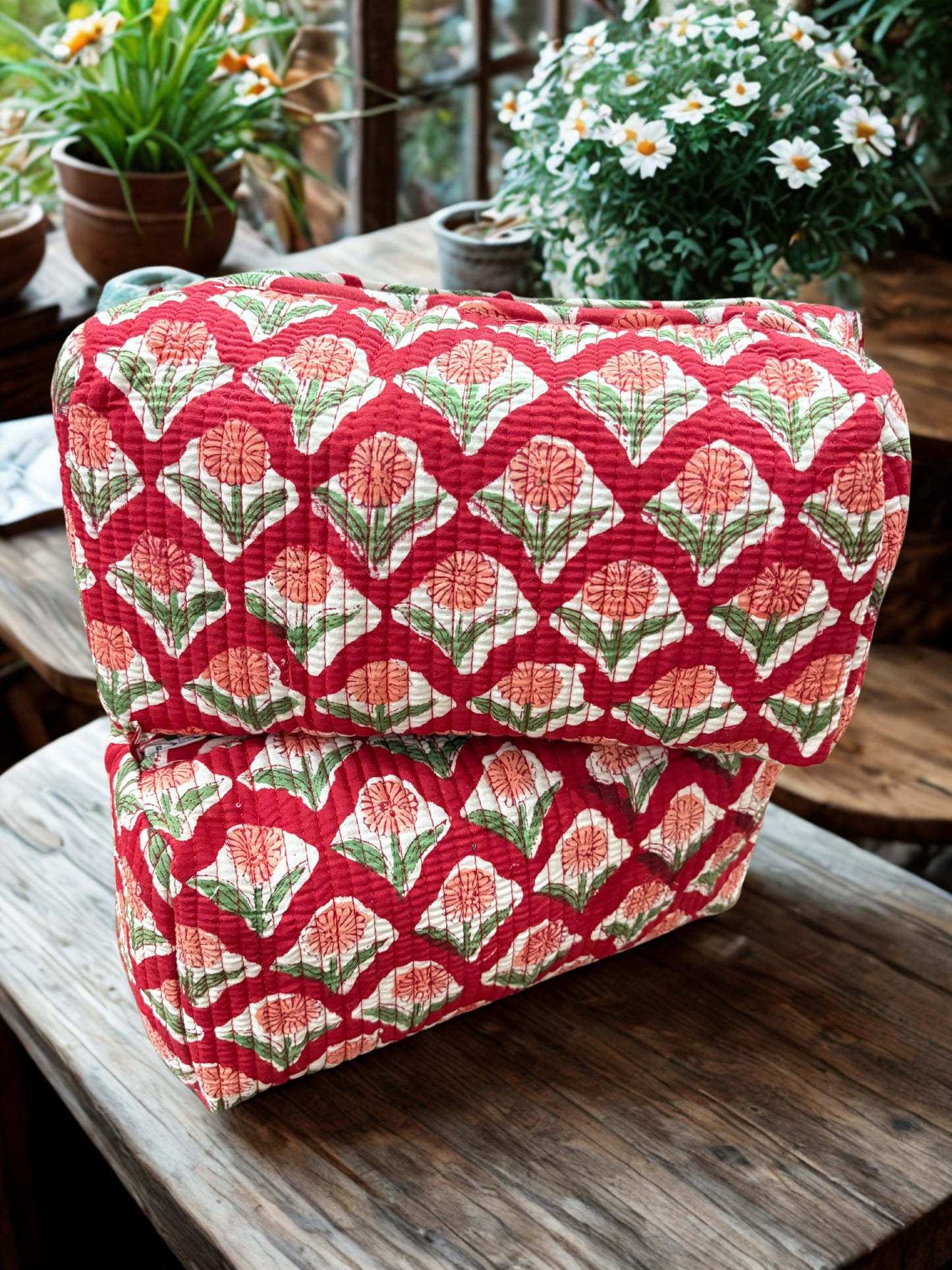 Hand Block Print Cotton Toiletry Pouch set of 2pcs