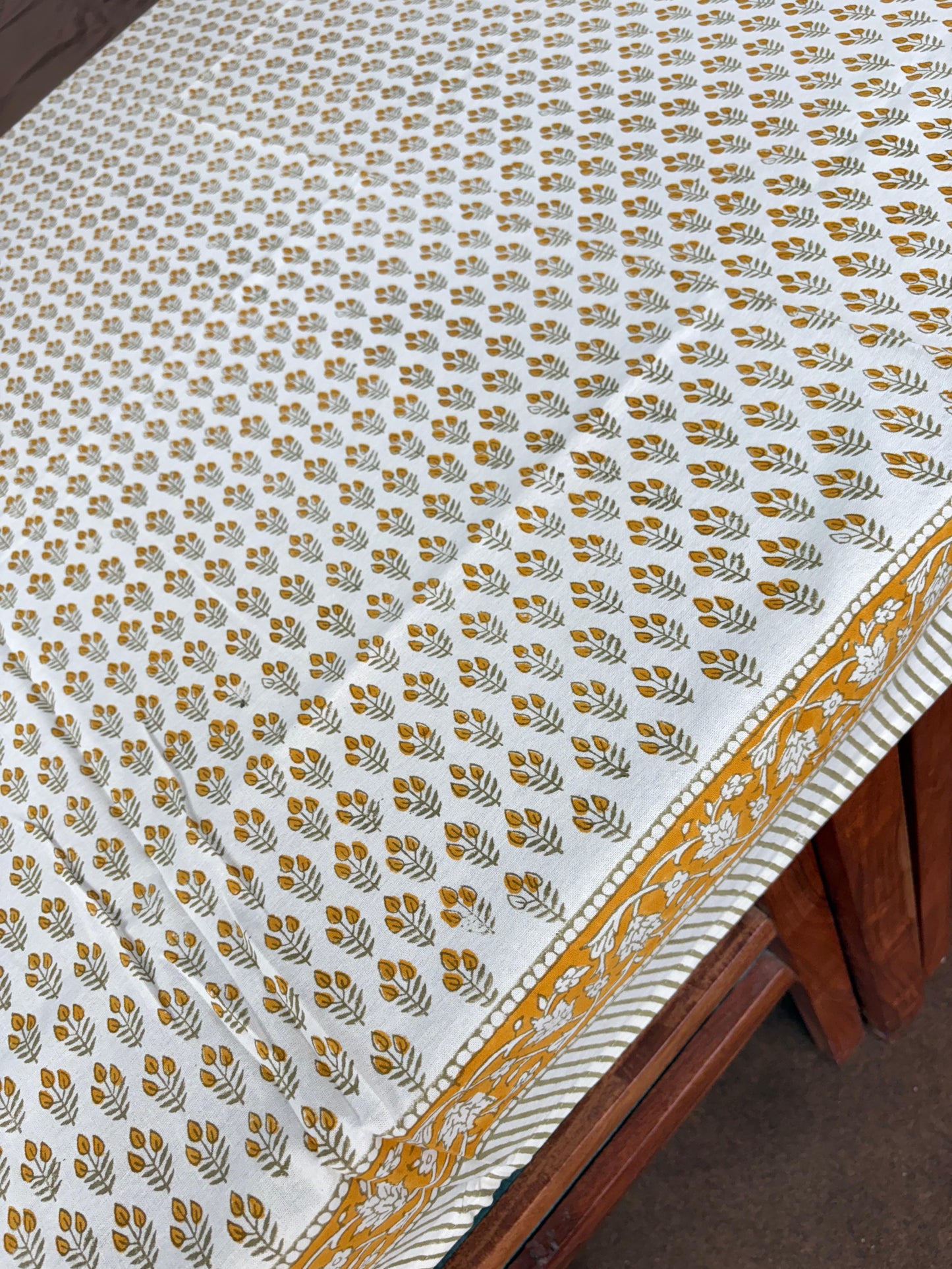 Block Print Cotton Table cloth - Monsoon Grass