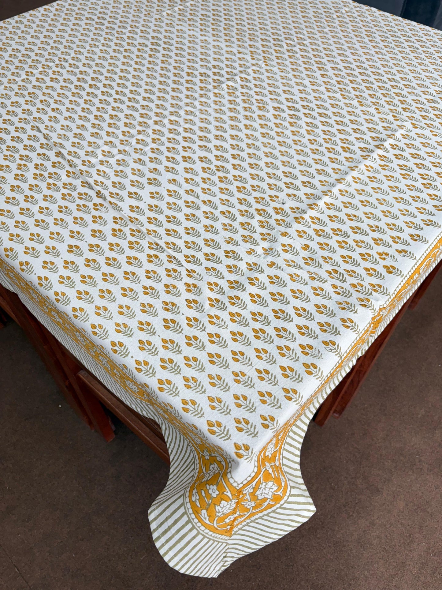 Block Print Cotton Table cloth - Monsoon Grass
