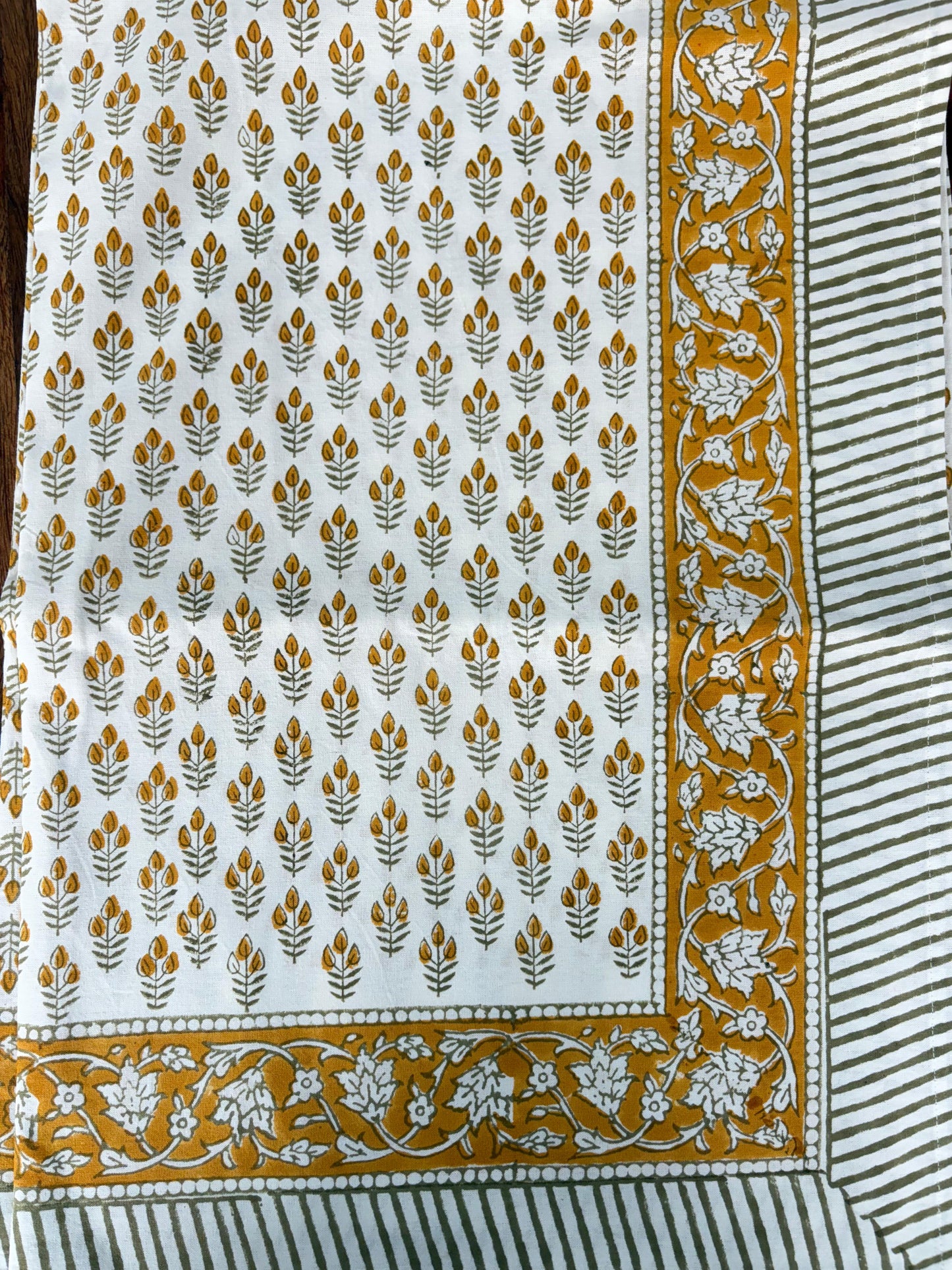 Block Print Cotton Table cloth - Monsoon Grass